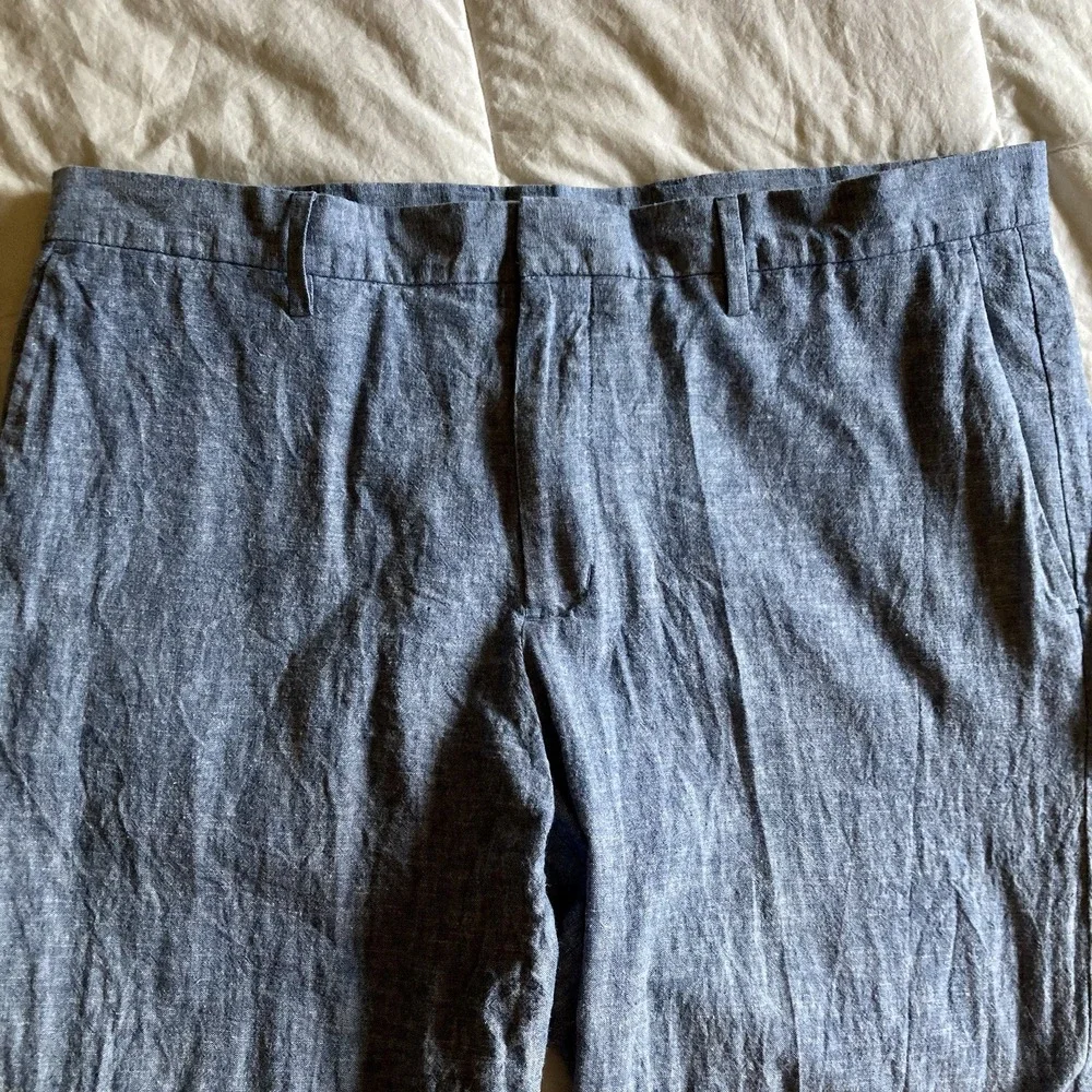 Perry Ellis Portfolio Linen Cotton Trouser Slack Mens 37.5x30.5 Baby Blue Breezy